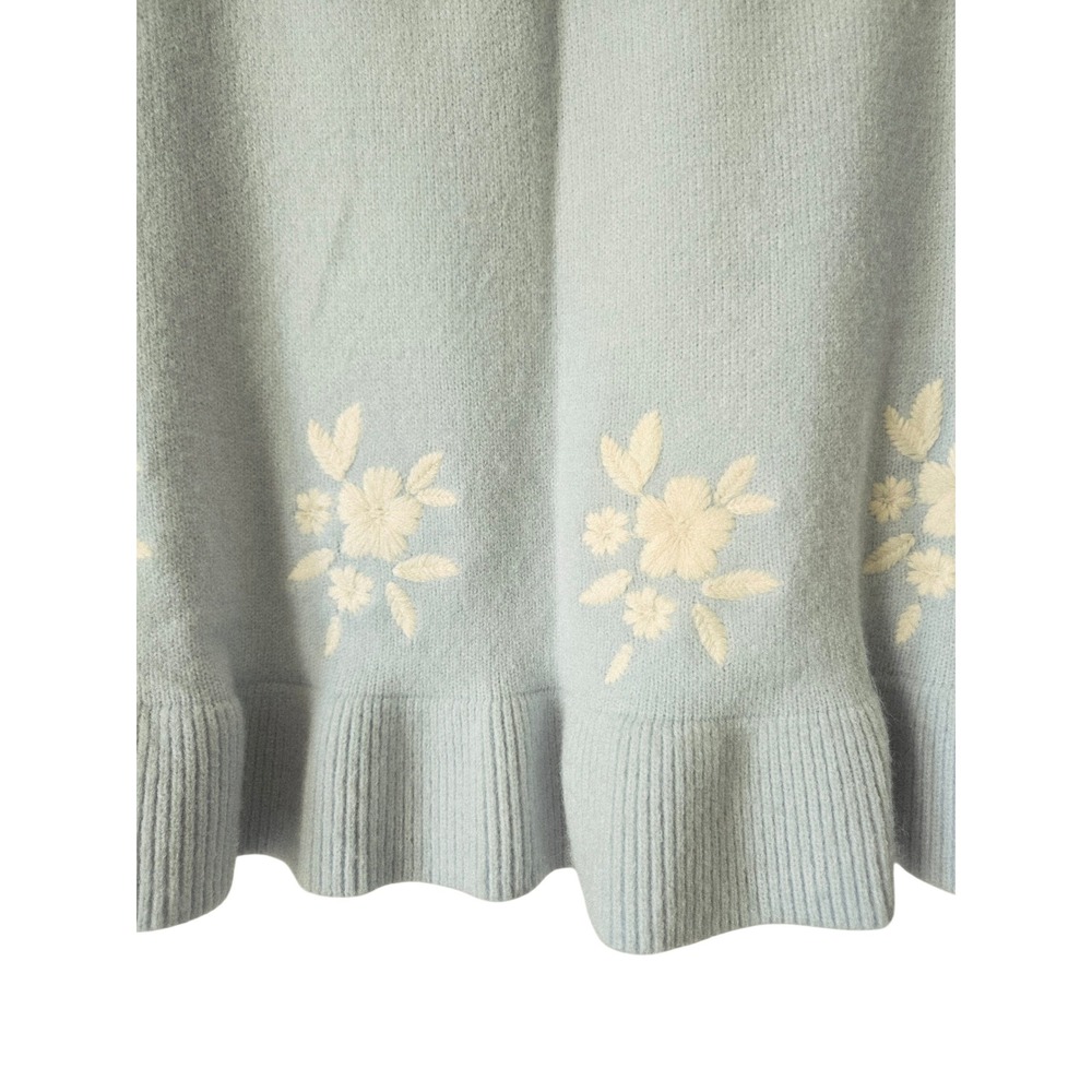 Francesca's Womens XL Knit Mini Skirt Blue Floral Embroidered Ruffle Coquette